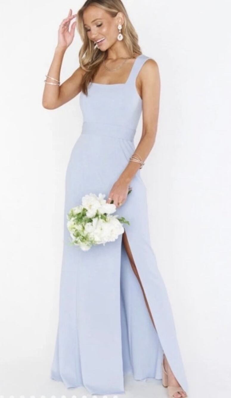 Show Me Your MuMu Steel Blue Paris Gown Square Strappy Tie Waist Dress Size L